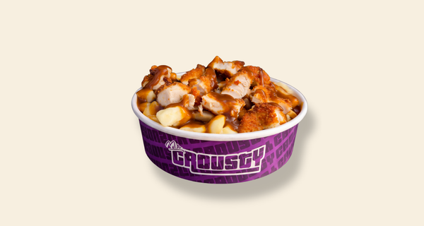 Poutine au poulet panko — frites, fromage en grains, Mr Crousty Montréal